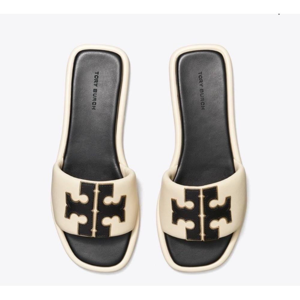 Tory Burch TAP DOUBLE T SPORT SLIDE CALF NAPPA LEATHER NIB SIZE 9.5